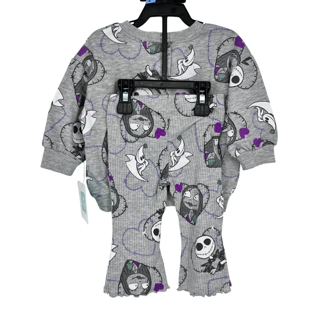 Disney Nightmare Before Christmas Set Girls 3-6M Gray Jack Sally Fleece‎ Flare
